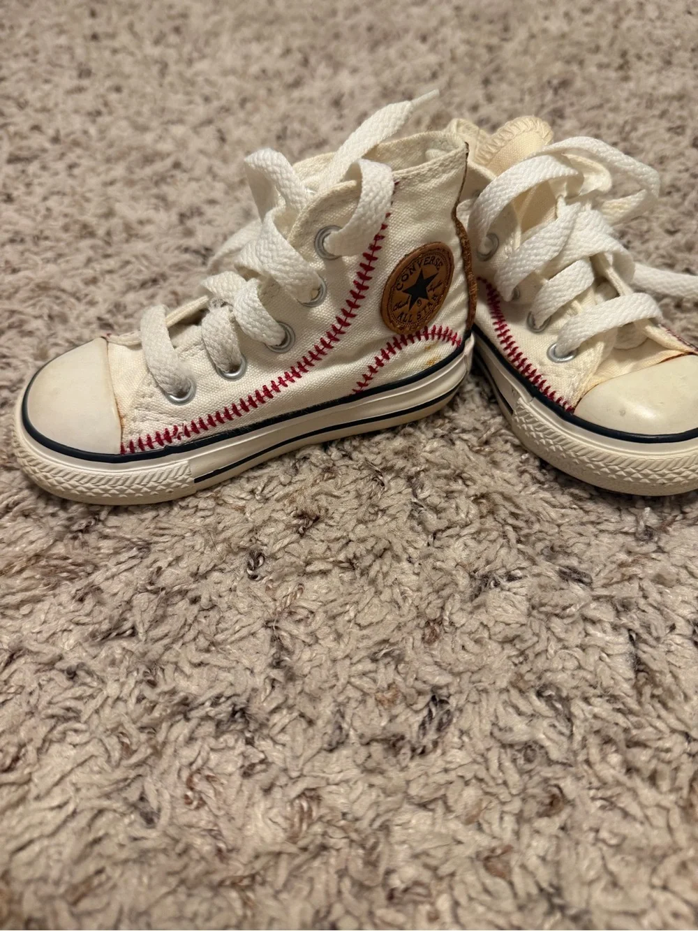 Converse Kids White High-Top Sneakers with Baseball Stitching